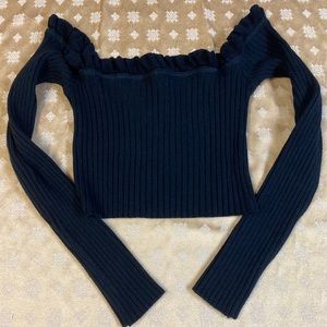 Ladies Off the Shoulder, Black L/S Cropped Sweater, M/L